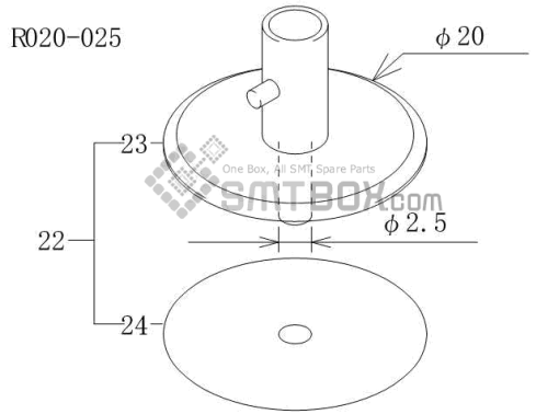 Fuji Cp 6 09 Cp 606 10JE Cp 642ME 05 Cp 642E 07 Cp 642(08JE) Cp 642 08 Cp 643E 05JE Cp 643ME 03 Cp 643E 05 Cp 65E 06 Cp 65 08 Nozzle AWPH9583 R020 025 Side A