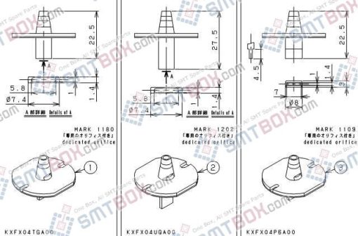Panasonic CM212 CM400 CM401 CM402 CM602 DT400 DT401 Nozzle Part NO.KXFX04TGA00 KXFX04UQA00 KXFX04P6A00 Side A