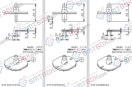 Panasonic CM212 CM400 CM401 CM402 CM602 DT400 DT401 Nozzle Part NO.KXFX04YKA00 KXFX04PQA00 KXFX04NBA00 Side A