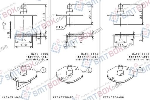 Panasonic CM212 CM400 CM401 CM402 CM602 DT400 DT401 Nozzle Part NO.KXFX051JA00 KXFX0558A00 KXFX04PJA00 Side A
