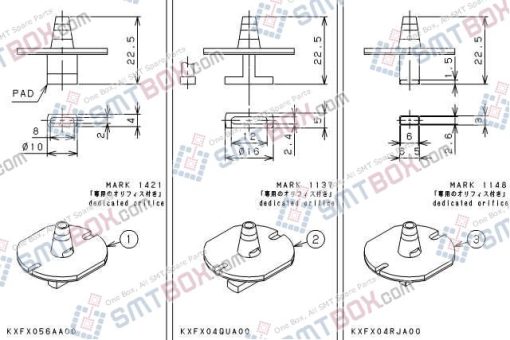 Panasonic CM212 CM400 CM401 CM402 CM602 DT400 DT401 Nozzle Part NO.KXFX056AA00 KXFX04QUA00 KXFX04RJA00 Side A