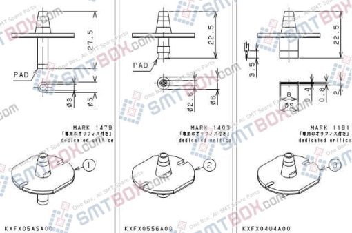 Panasonic CM212 CM400 CM401 CM402 CM602 DT400 DT401 Nozzle Part NO.KXFX05ASA00 KXFX0556A00 KXFX04U4A00 Side A