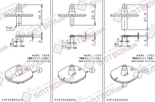 Panasonic CM212 CM400 CM401 CM402 CM602 DT400 DT401 Nozzle Part NO.KXFX05BVA00 KXFX04U6A00 KXFX04XEA00 Side A