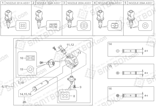 Yamaha YG200 Smt Smd Nozzle Kgt M7710 A0X Kgt M7720 A0X Kgt M7730 A1X Kgt M7760 A0X Kgt M7790 A0X KV8 M711N A0X KV8 M712N A0X 201A 202A 203A 206A 209A Side A