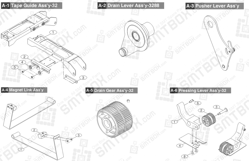 Sub Part List of Hanwha Samsung Techwin 32mm SMN tape feeder SM DECAN NonIT SBFB34110K IT SBFB34010K part 1