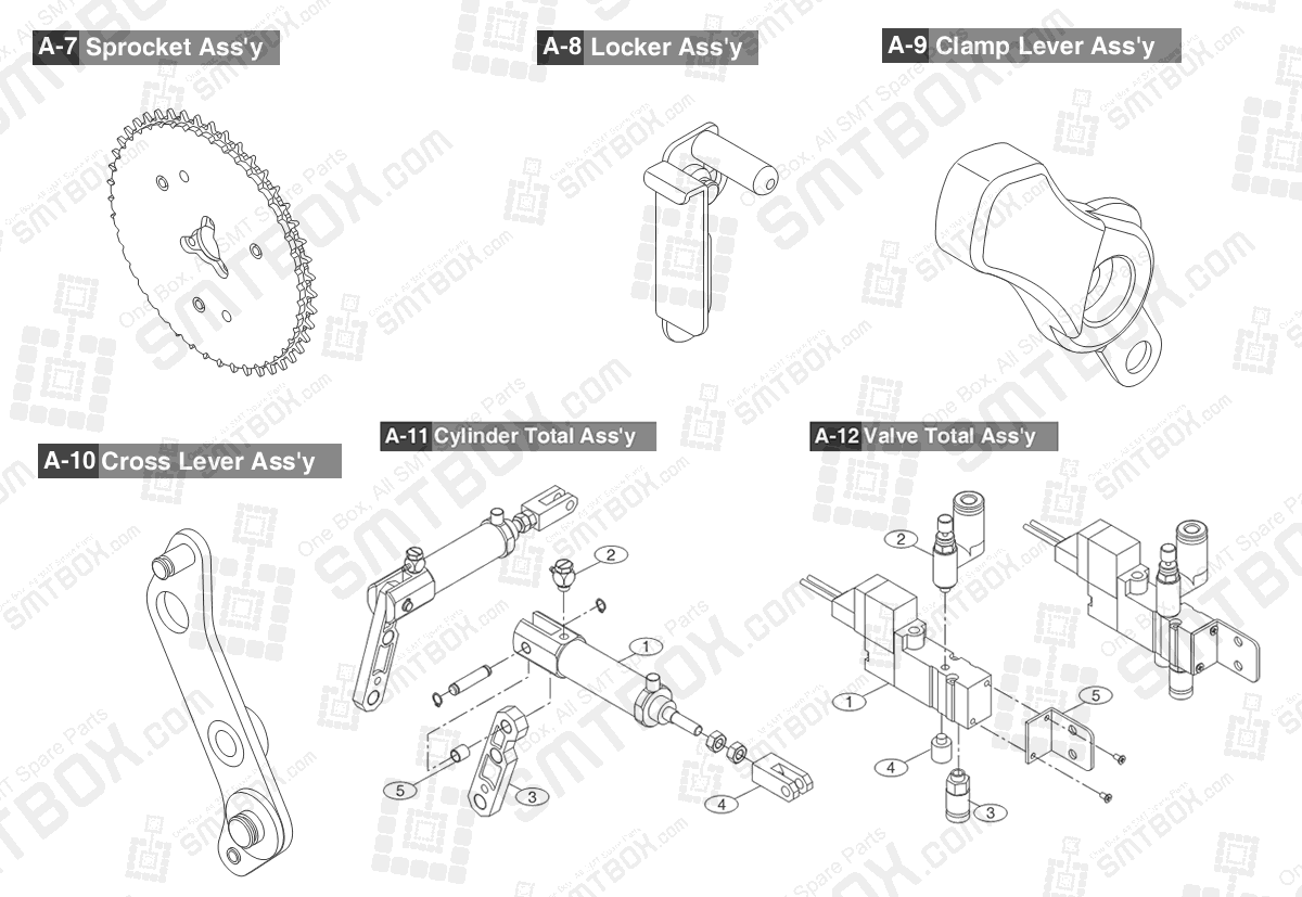 Sub Part List of Hanwha Samsung Techwin 44mm SMN tape feeder SM DECAN NonIT SBFB34120K IT SBFB34020K part 2