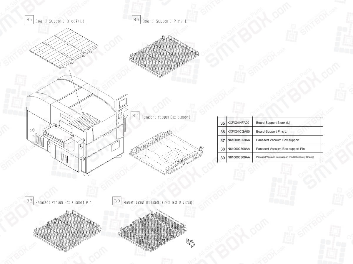 Board Support Block / Pins & Panasert Vacuum Box support / Pins For Panasonic SP60P-L High Speed Screen Printer