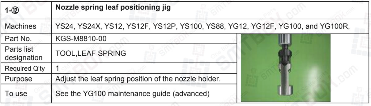 Yamaha YS24, YS24X, YS12, YS12F, YS12P, YS100, YS88, YG12, YG12F, YG100, and YG100R Nozzle Spring Leaf Positioning Jig