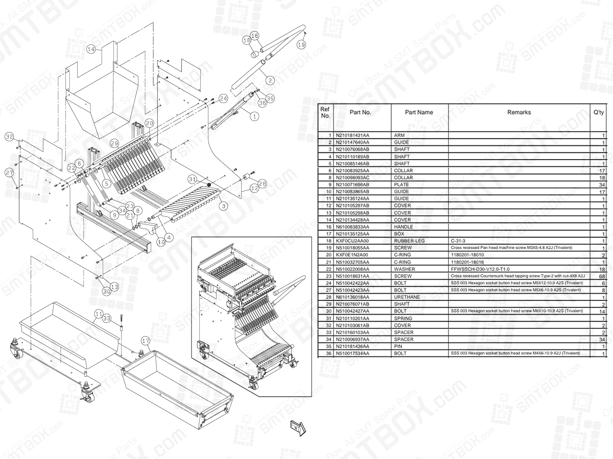 KN610060938AA-25-4 - Panasonic NPM Feeder Cart 17 Rows N610060938AA
