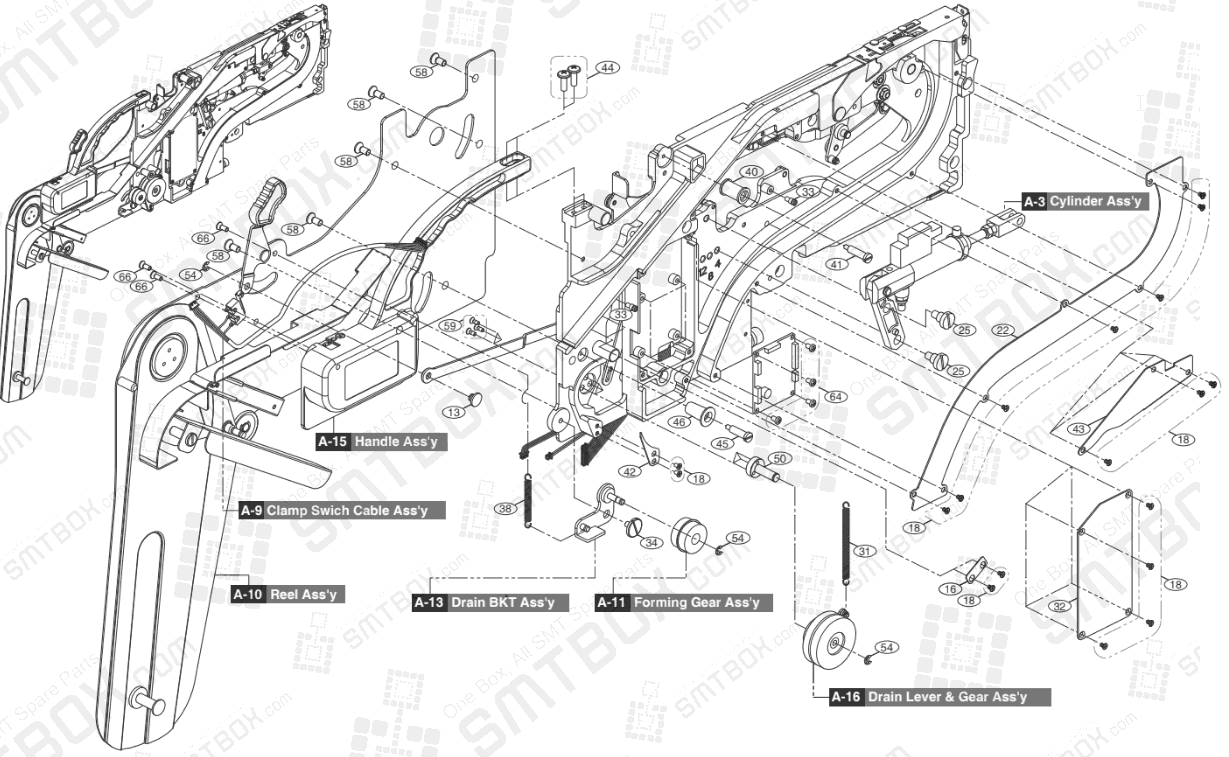 Part list of Hanwha Samsung Techwin 12mm SMN Tape Feeder SM DECAN IT: SBFB33000K NonIT: SBFB33100K side b