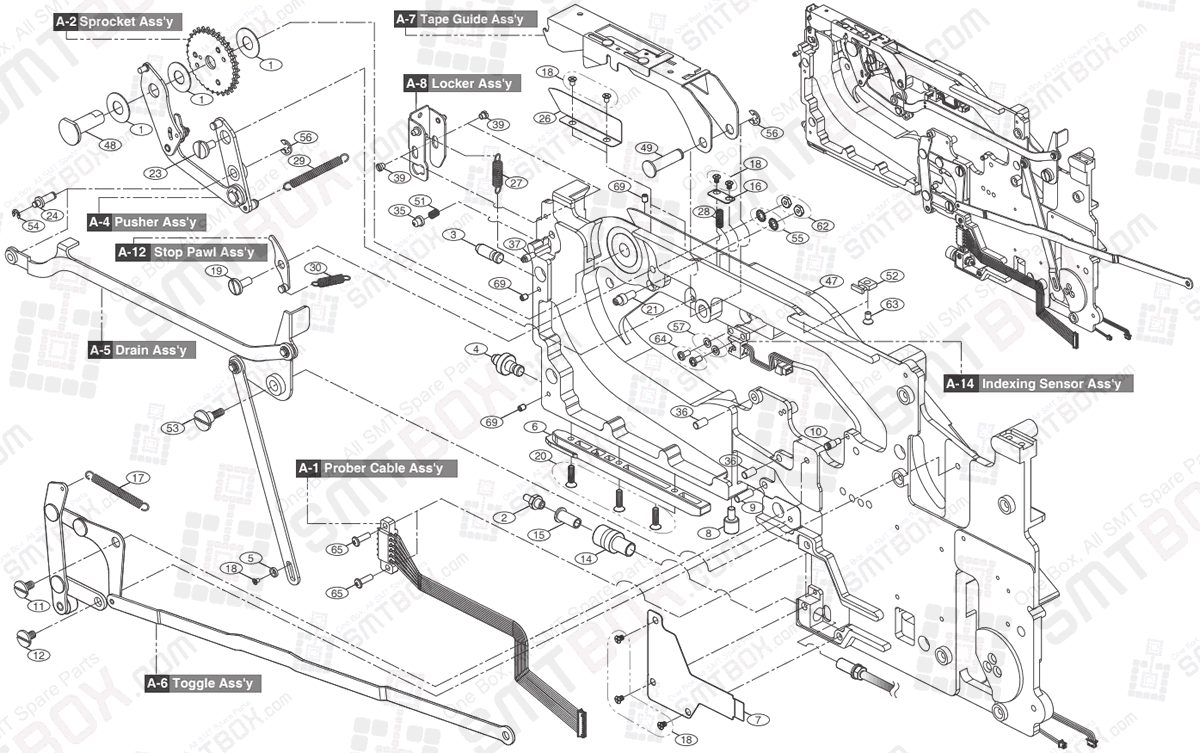 Part list of Hanwha Samsung Techwin 16mm SMN Tape Feeder SM DECAN NonIT SBFB33110K IT SBFB33010K part1