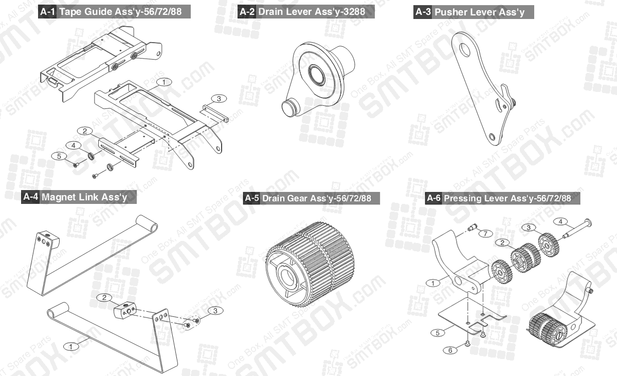 Sub Part List Of 56MM 72MM 88MM Smn Tape Feeder For Hanwha Samsung Techwin Sm Decan Part