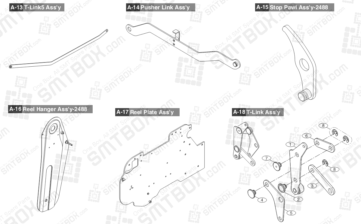 Sub Part List of 56mm 72mm 88mm SMN tape feeder for Hanwha Samsung Techwin SM DECAN part 3