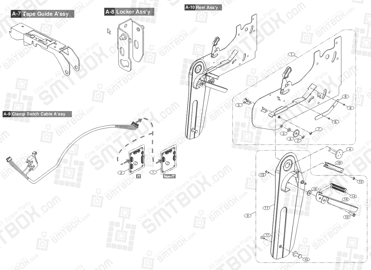 Sub Part List of Hanwha Samsung Techwin 16mm SMN tape feeder SM DECAN NonIT SBFB33110K IT SBFB33010K Part 2
